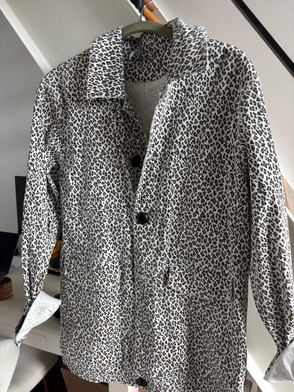 Varley Leopard Print Button-Front Shirt Jacket - Black & White